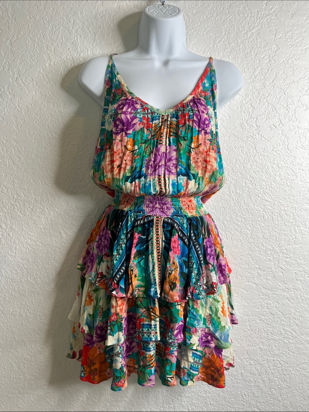 Margaret Josephs Floral Ruffle Mini Dress Sz XS